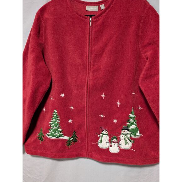 Croft & Barrow Red Fleece Zip Jacket Winter Snowman Holiday New Women's Plus 1X - Picture 2 of 10